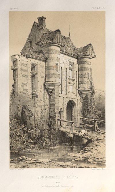 Arquitectura Pintoresca o Monumentos del Siglo XV. y XVI. Siglos: Chateaux De France de los siglos XV y XVI: Pl. 23 Comandancia de Launay (Yonne) de Victor Petit