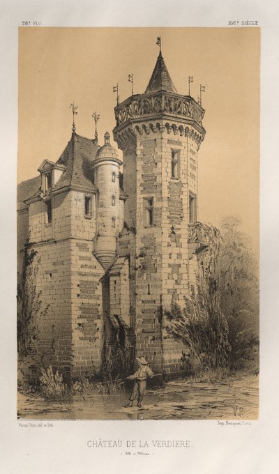 Arquitectura Pintoresca o Monumentos del Siglo XV. y XVI. Siglos: Chateaux De France de los siglos XV y XVI: Pl. 28, Chateau De La Verdiere (Ille en Vilaine) de Victor Petit