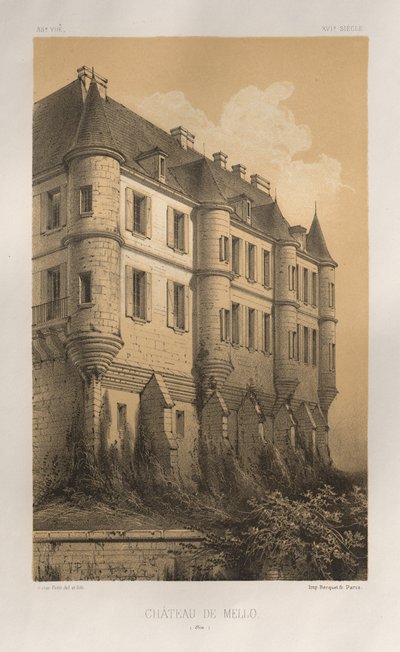 Arquitectura Pintoresca o Monumentos del Siglo XV. y XVI. Siglos: Chateaux De France de los siglos XV y XVI: Pl. 35, Château De Mello (Oise) de Victor Petit