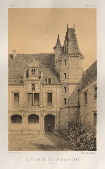 Arquitectura Pintoresca o Monumentos del Siglo XV. y XVI. Siglos: Castillos de Francia de los siglos XV y XVI: Pl. 36, Château De Rocher Mezangers (Mayenne) de Victor Petit