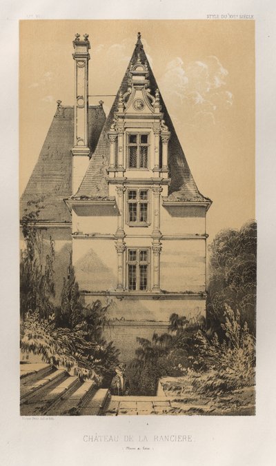 Arquitectura Pintoresca o Monumentos del Siglo XV. y XVI. Siglos: Chateaux De France de los siglos XV y XVI: Pl. 37, Château De La Ranciere (Maine et Loire) de Victor Petit