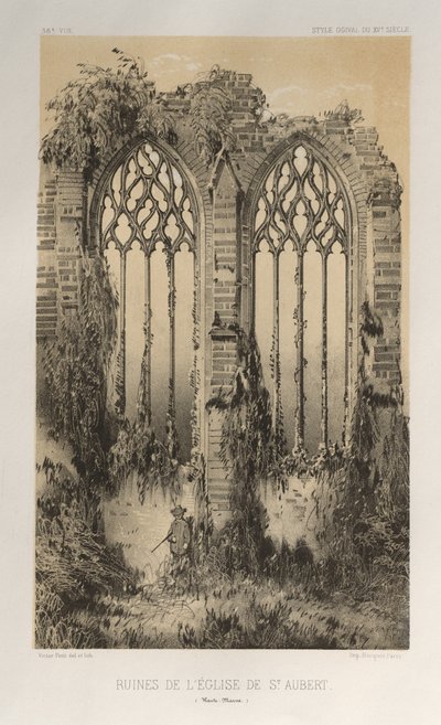 Arquitectura Pintoresca o Monumentos del Siglo XV. y XVI. Siglos: Castillos De Francia De Los Siglos XV Y XVI: Pl. 38, Ruinas De La Iglesia De St. Aubert (Haute-Marne) de Victor Petit
