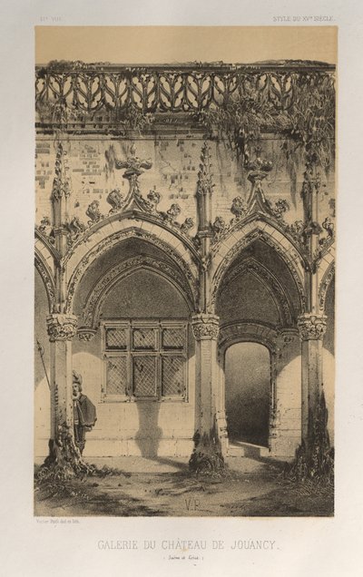 Arquitectura Pintoresca o Monumentos del Siglo XV. y XVI. Siglos: Chateaux De France de los siglos XV y XVI: Pl. 41, Galería del Château De Jouancy (Saone et Loire) de Victor Petit
