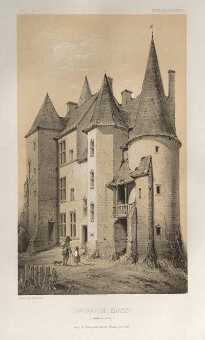 Arquitectura Pintoresca o Monumentos del Siglo XV. y XVI. Siglos: Castillos de Francia de los siglos XV y XVI: Pl. 45 Château De Chassy (Saône et Loire) de Victor Petit