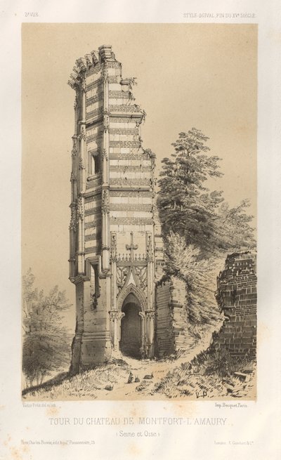 Arquitectura Pintoresca o Monumentos del Siglo XV. y XVI. Siglos: Chateaux De France de los siglos XV y XVI: Pl.3, Torre del castillo de Montfort-l