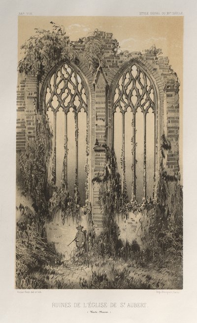 Pl. 38, Ruinas de la Iglesia de St. Aubert Haute-Marne, 1860 de Victor Petit
