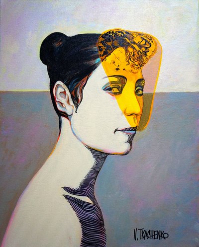 Perfil abstracto de una mujer amarilla de Victor Tkachenko