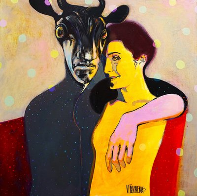 Pareja con una figura con cuernos de Victor Tkachenko