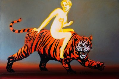 Mujer resplandeciente sobre un tigre de Victor Tkachenko