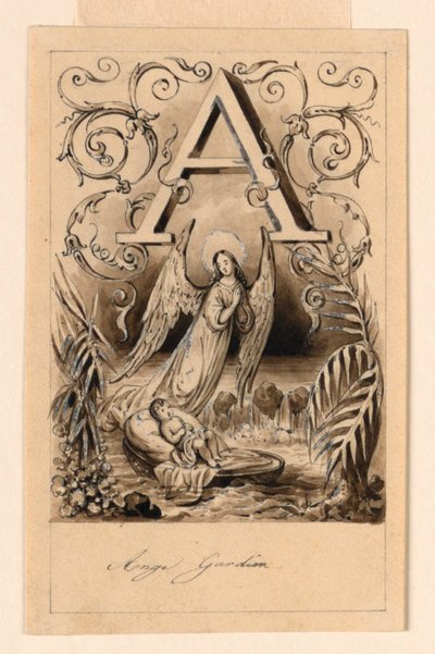 Diseño para la letra A de un libro de lectura: Ángel guardián de Victor Vincent Adam