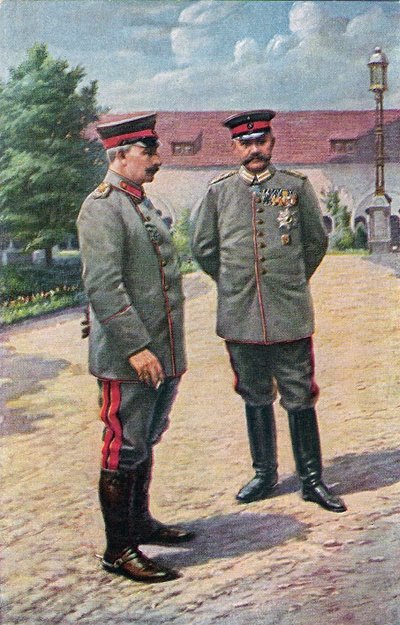 El Kaiser Guillermo II y el Mariscal de Campo von Hindenburg posan frente al castillo en Posen, 1915 de Victoria Augusta von Schleswig Holstein