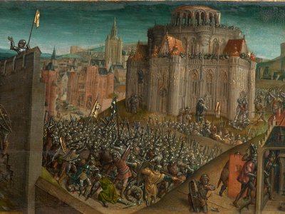 La conquista de Jerusalén por Tito (óleo sobre tabla) (detalle de 470981) de Vienna Master of Mary of Burgundy