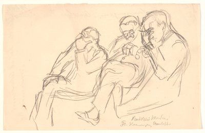 Boceto de Figuras. Tres hombres sentados: Fr. Henningsen, Aarsleff y P. Johansen de Viggo Johansen