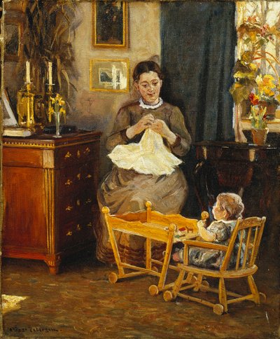 Un interior con una madre y un niño de Viggo Pedersen