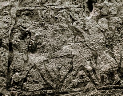 Los muertos montando el caballo de Odín, detalle de una piedra funeraria vikinga, siglo VII-VIII d.C. de Viking