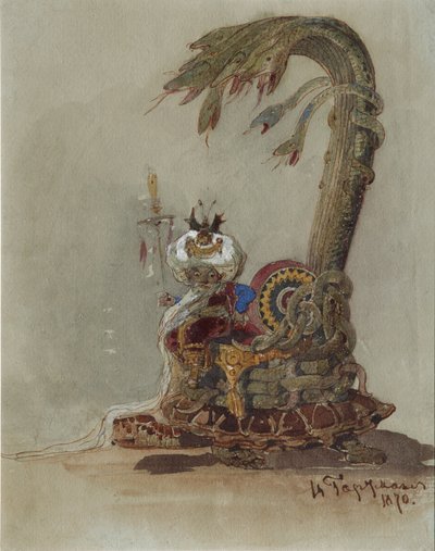 Diseño de escenario para la ópera Ruslan y Lyudmila de M. Glinka de Viktor Alexandrovich Hartmann