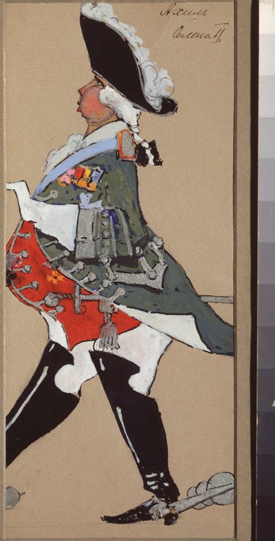 Diseño de vestuario para la opereta "La Belle Helene" de Jacques Offenbach (1819-1880) - (Diseño de vestuario para la opereta La Belle Helene de J Offenbach) - Obra de Viktor Andreyevich Simov (1858-1935), gouache y tinta sobre papel de Viktor Andreyevich Simov