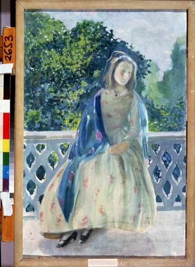 ""Jeune fille au balcon"" Peinture de Viktor (Victor) Elpidiforovich Borisov-Musatov (Borisov Musatov) (1870-1905) 1900 State A. Radishchev Art Museum Saratov de Viktor Elpidiforovich Borisov Musatov