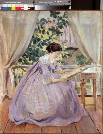 ""La brodeuse"" (bordadora) Peinture de Viktor (Victor) Elpidiforovich Borisov-Musatov (Borisov Musatov) (1870-1905) 1901 Museo Estatal Ruso, San Petersburgo de Viktor Elpidiforovich Borisov Musatov
