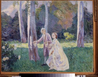 ""La promenade au parc"" Peinture de Viktor (Victor) Elpidiforovich Borisov-Musatov (Borisov Musatov) (1870-1905) (symbolisme) 1901 State Art Museum, Odessa de Viktor Elpidiforovich Borisov Musatov