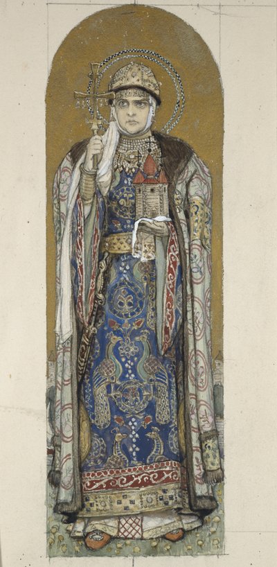 Santa Olga, Princesa de Kiev Estudio para frescos en la Catedral de San Vladimiro de Kiev, 1884-1889 de Viktor Mikhaylovich Vasnetsov