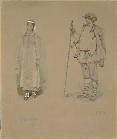 Doncella de nieve y Lel. Diseño de vestuario para la ópera Doncella de nieve de N. Rimsky-Korsakov, 1885 de Viktor Mikhaylovich Vasnetsov