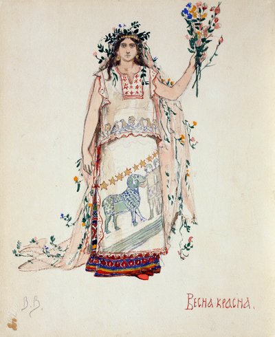Belleza de Primavera. Diseño de vestuario para la ópera La Doncella de Nieve de N. Rimsky-Korsakov de Viktor Mikhaylovich Vasnetsov