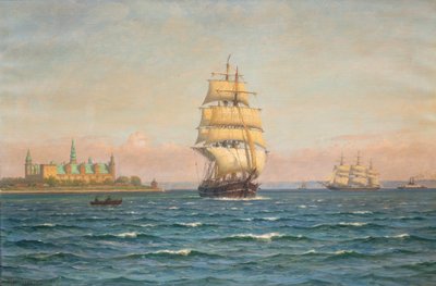 Veleros y un transbordador frente a Kronborg. de Vilhelm Arnesen