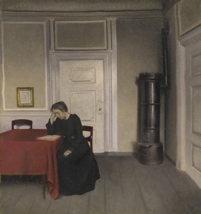 Una Habitación en la Casa del Artista en Strandgade, Copenhague, con la Esposa del Artista de Vilhelm Hammershøi