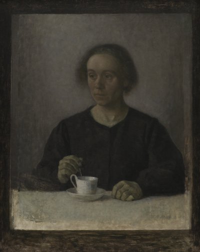 Ida Hammershøi, la esposa del artista, con una taza de té de Vilhelm Hammershøi