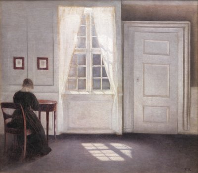 Interior en Strandgade, luz del sol en el suelo de Vilhelm Hammershøi