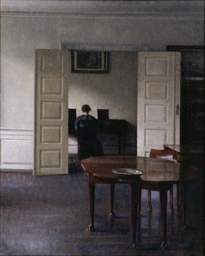 Interior con Ida tocando el piano de Vilhelm Hammershøi