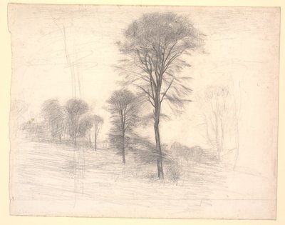 Paisaje con árboles dispersos. "Ryet" cerca del lago Farum de Vilhelm Hammershøi