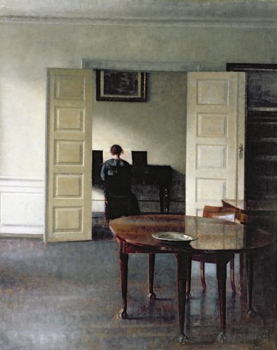 Un Interior con una Mujer Tocando el Piano, 1910 de Vilhelm Hammershoi