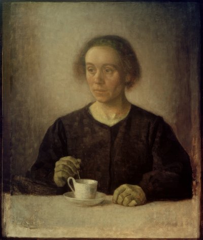 Esposa del artista con taza de té de Vilhelm Hammershoi