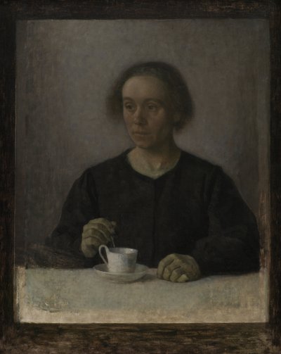 Ida Hammershøi, la esposa del artista, con una taza de té de Vilhelm Hammershøi