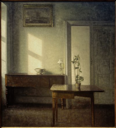 Interior con planta en maceta de Vilhelm Hammershoi