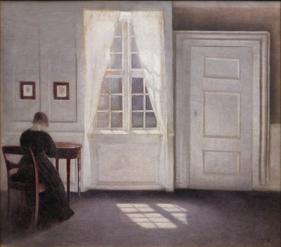 Interior en Strandgade, luz del sol en el suelo de Vilhelm Hammershøi