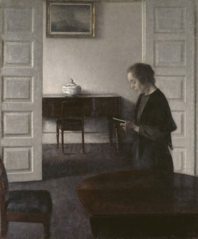 Interior con una dama leyendo de Vilhelm Hammershoi