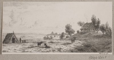 Paisaje con una casa de campesinos y una cabaña de Vilhelm Kyhn