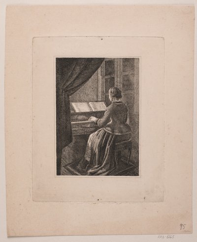 Retrato de la esposa del pintor tocando el piano de Vilhelm Kyhn