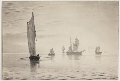 Barcos en clima tranquilo en el mar de Vilhelm Kyhn