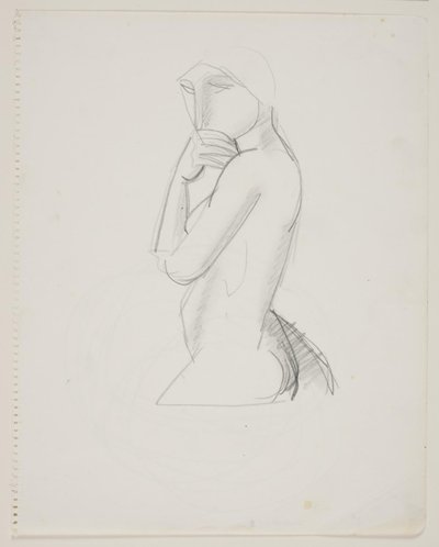Modelo femenina, figura 3/4, con la mano en la boca de Vilhelm Lundstrøm