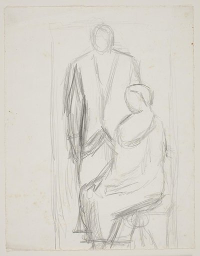 Lundstrøm de pie detrás de la sentada señora Lundstrøm. Estudio para el llamado cuadro de bodas de Vilhelm Lundstrøm