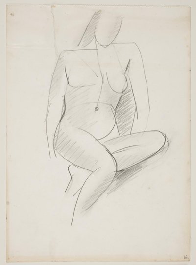 Mujer sentada, vista de frente ligeramente hacia la derecha, una pierna doblada bajo la otra de Vilhelm Lundstrøm