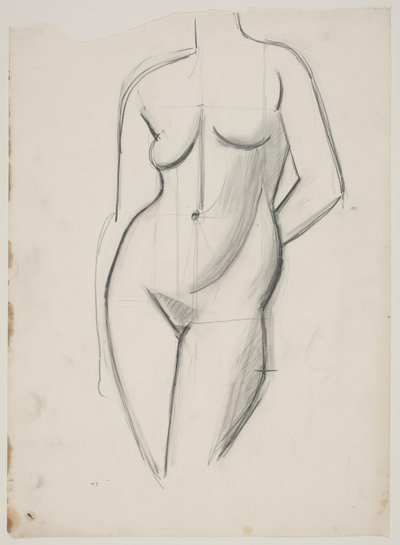 Modelo femenina de pie con la mano izquierda detrás de la espalda de Vilhelm Lundstrøm