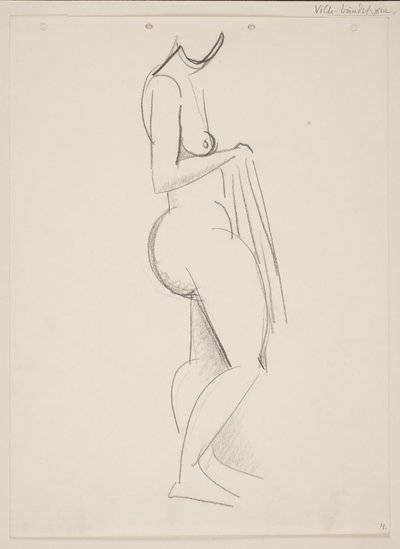 Mujer desnuda de pie, perfil hacia la derecha, con un drapeado en la mano de Vilhelm Lundstrøm