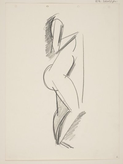 Mujer desnuda de pie, perfil a la derecha, con drapeado en la mano de Vilhelm Lundstrøm