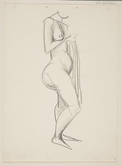 Mujer desnuda de pie, perfil a la derecha, con drapeado en la mano de Vilhelm Lundstrøm