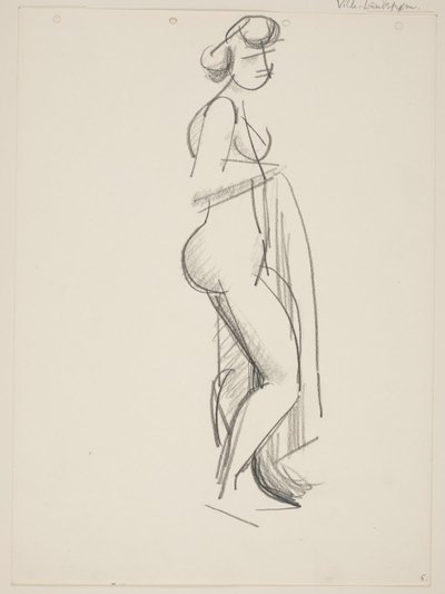 Mujer desnuda de pie, perfil a la derecha, con drapeado en la mano de Vilhelm Lundstrøm